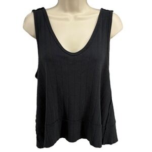 We The Free Free People Ribbed V-Neck Crossover Hem Tank Top XS Black‎ OB1309668